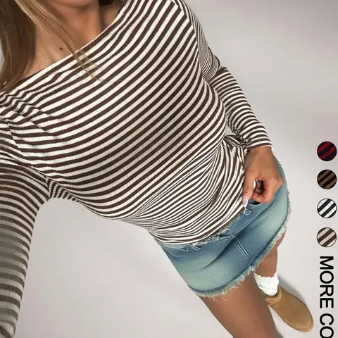Valentine's Day Women's Casual Striped Slim Fit Long Sleeve T-Shirt, Knitwear, Comfortable Ladies Top for Daily Wear, Stylish and Versatile Design