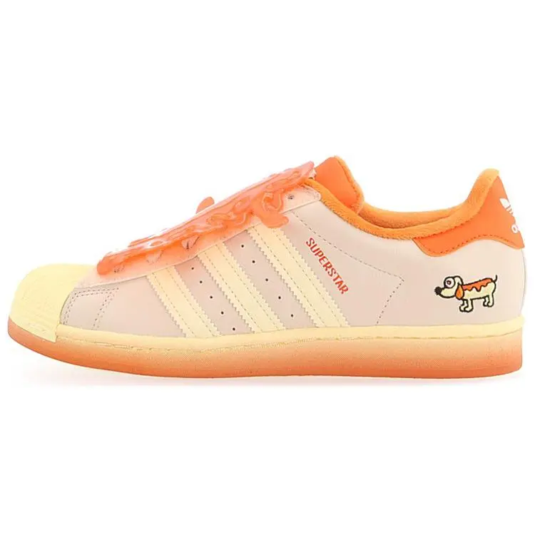 Melting Sadness x Adidas Originals Superstar Low-Top Sneakers for Men and Women with Messy Puppy Print in Beige and Orange Verifiable, with credentials and supporting global authentication