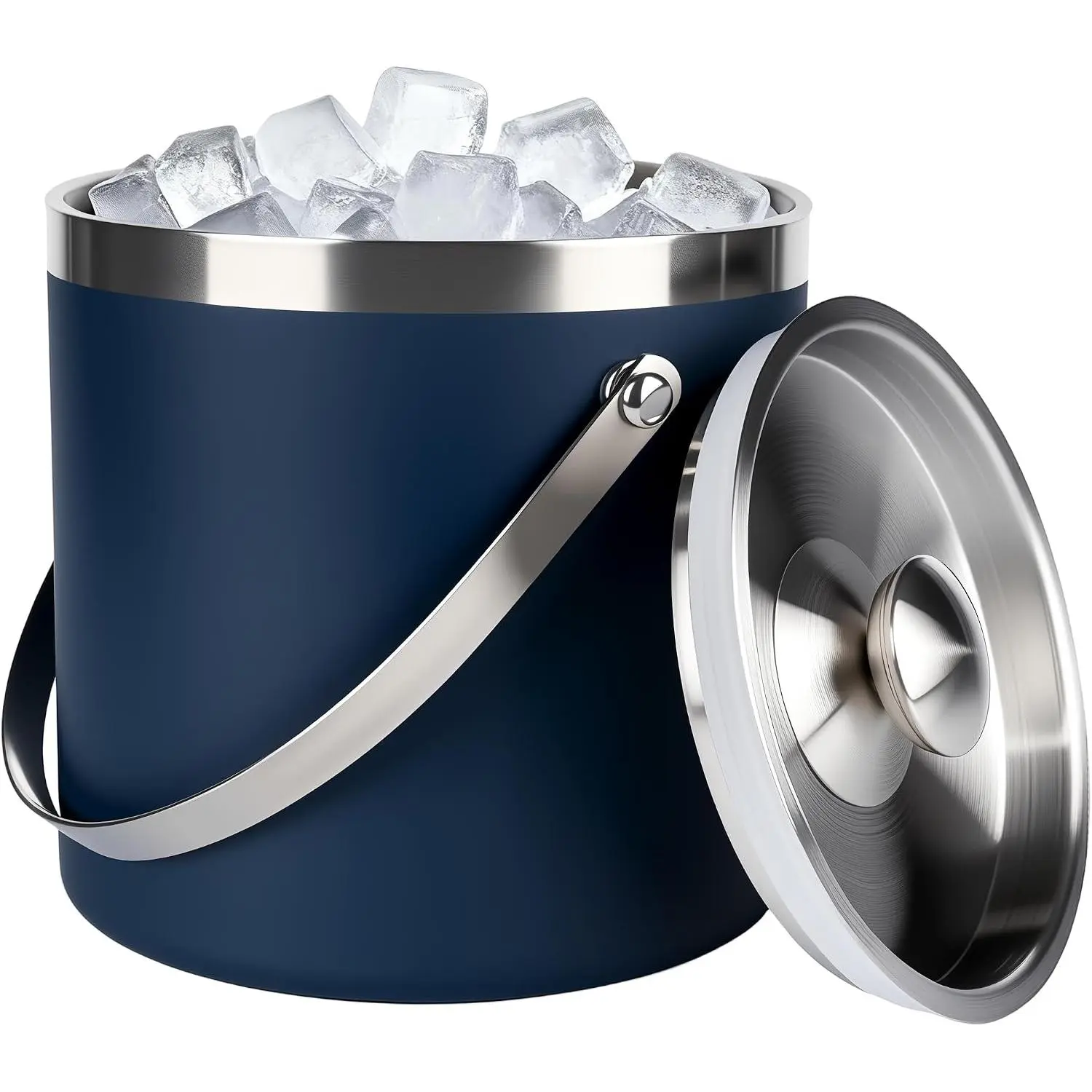 3L Double-Wall Insulated Stainless Steel Ice Bucket for parties |   ice bucket for Cocktail Bar,Metal Ice Bucket for freezer with Lid & scoop,Camping,champagne bucket,bar cart accessories
