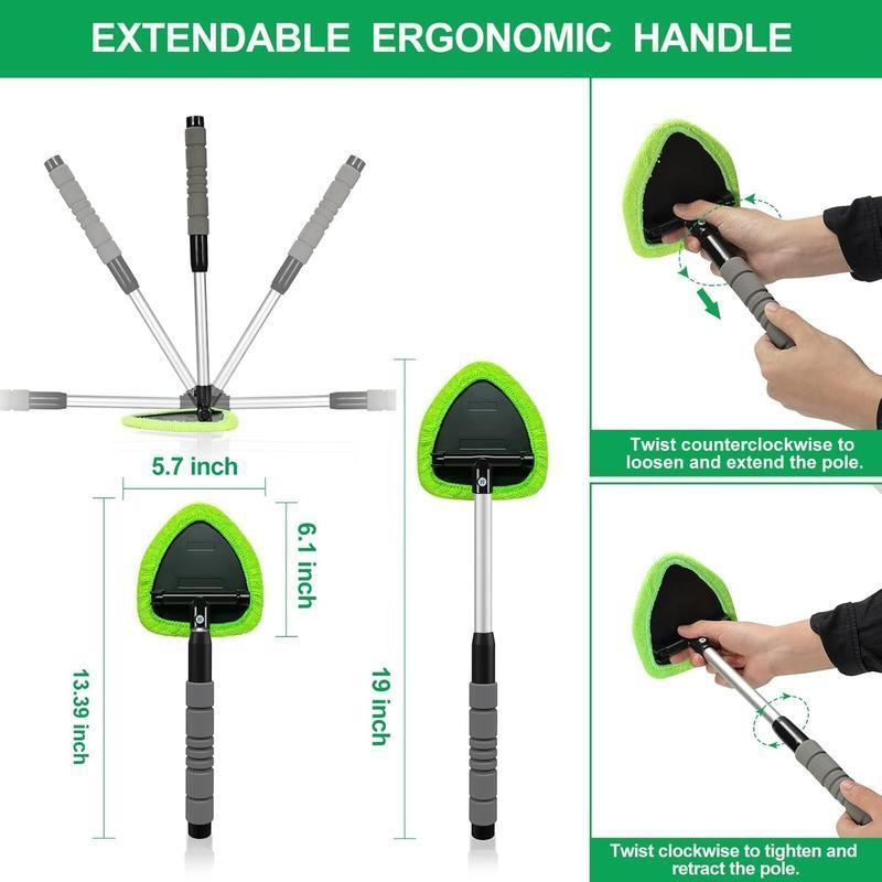 Windshield Cleaning Tool, Microfiber Car Window Cleaner with 3 Reusable and Washable Microfiber Pads & Spray Bottle and Extendable Handle