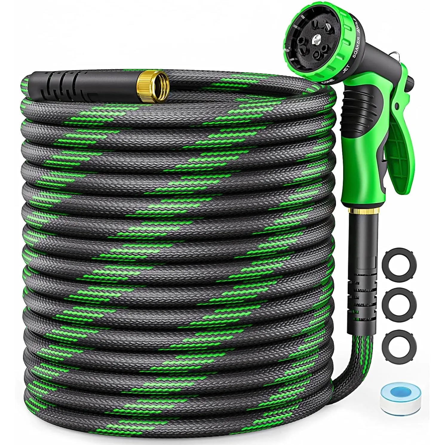 Non-Expandable Garden Hose 125 FT - Heavy Duty Flexible Water Hose with 10-Function Nozzle, Kink-Free Leak-Proof, Ultra Lightweight Portable Yard Hose for Lawn, Car, Outdoor Use