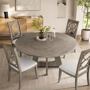 Garvee Rustic Space-Saving Dining Table Set - 47-Inch Round Wooden Table for 4-6 - Farmhouse Style with Cross Pedestal Base - Perfect for Family Meals, Kitchen or Dining Room - Table Only - Grey