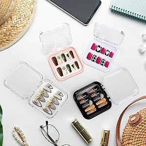 32 Pack Press on Nails Boxes, 2.75 x 2.75 Inch Press on Nail Display Case, Acrylic Fake Nails Storage Package Containers with 120 Adhesive Nail Tapes for Press on Nail Business Nail Art Salon