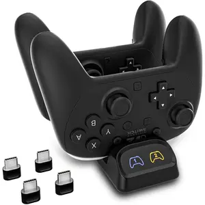 Switch 2 Pro Controller Charger Dock, Dual USB-C Charging Station for Switch Pro Controller, Compatible with PS5, Xbox Series X|S and Elite Series 2, LED Indicators, USB-C Adapters Included