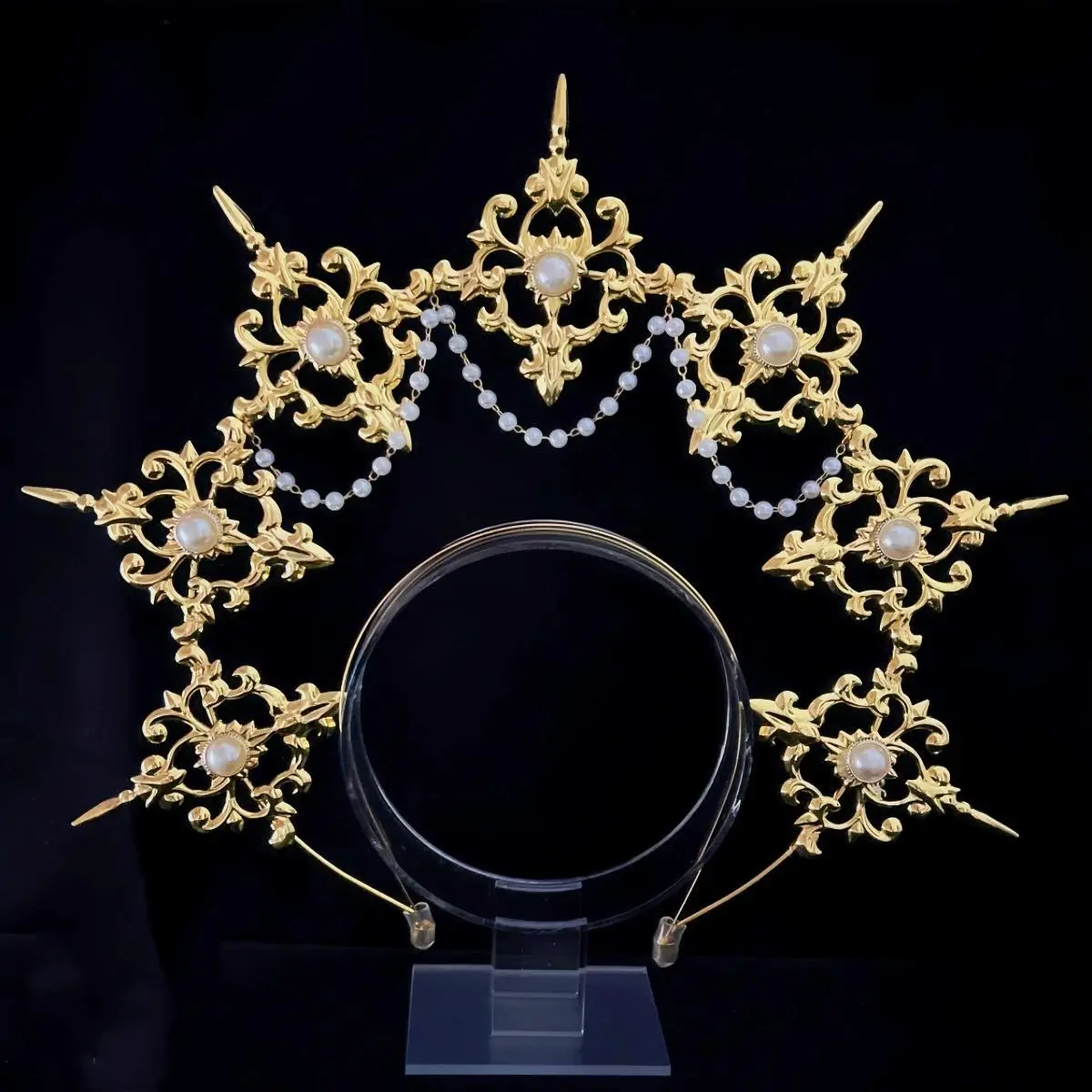 Handmade Gold Halo Crown Boho Wedding Headband Met Gala Lolita Goddess KC Gothic Halo Crystal Crown Headband Hair Accessories