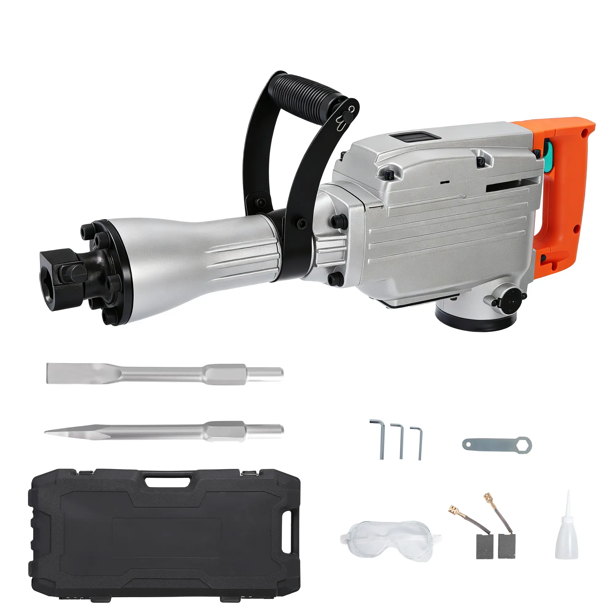 Electric Demolition pneumatic hammer – Concrete Breaker with 360° Adjustable Handle, Anti-Vibration System, Complete Kit & Carrying Case