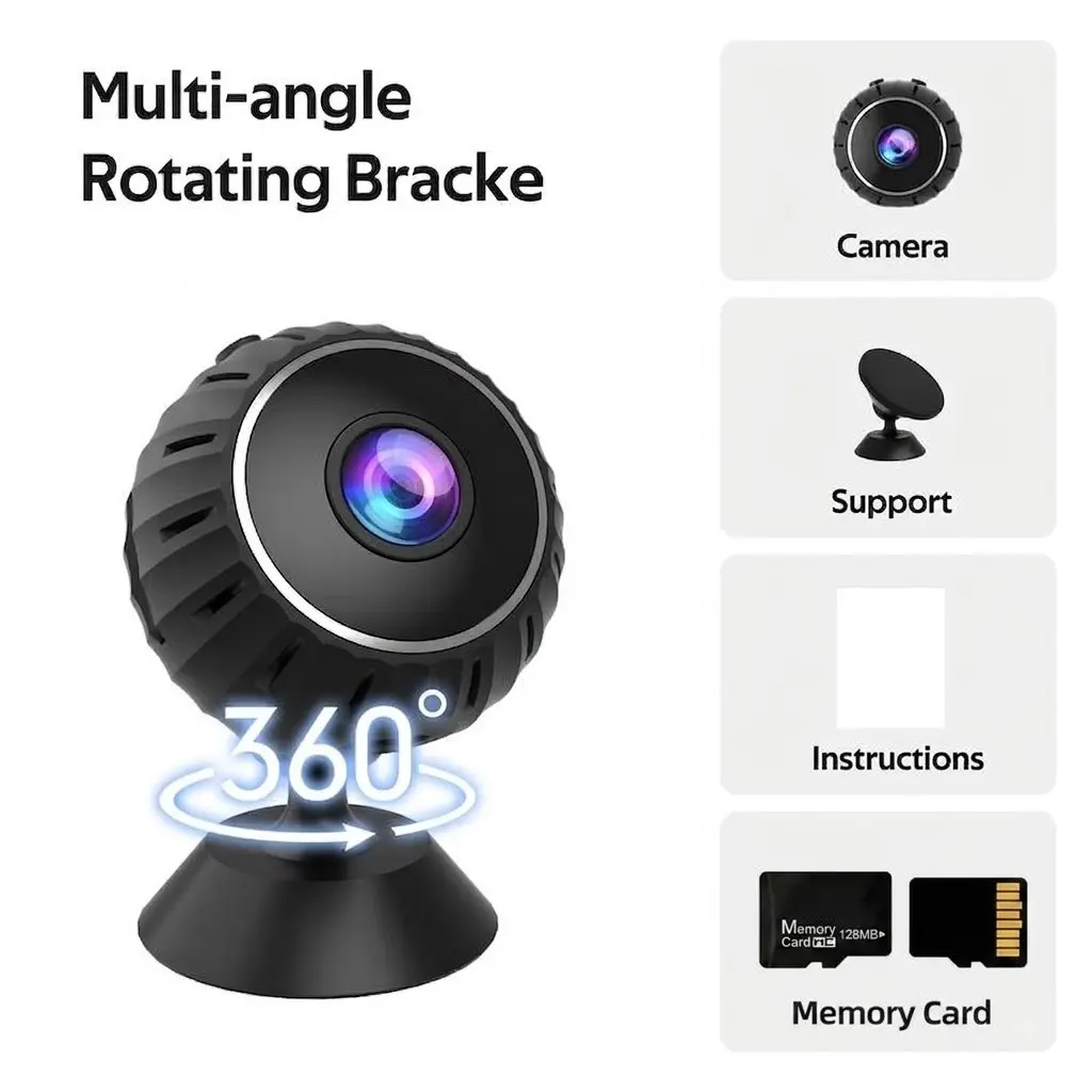 High-Definition Mini Security Camera, Night Vision & Motion Detection, USB Rechargeable, 128mb SD Card, Ideal Gift for Holidays