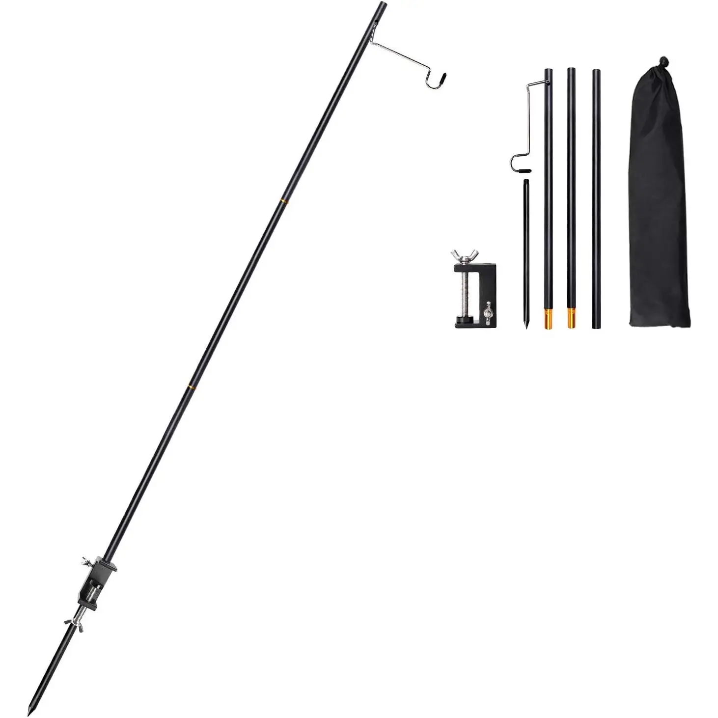 Aluminium Folding Lantern Stand, Adjustable Height Lamp Pole with Easy Setup, Compact Portable Light Holder with Ground Stake and Desk Clamp for Camping, Collapsible, Backpacking, Stainless Steel, Spring Fire, Compact Portable Lantern Accessories
