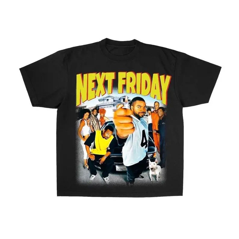 Men's Unisex Streetwear Short-Sleeve Round Neck Top, Cult Comedy Next Friday Giant Cast Illustration Front Print Casual T-Shirt for Outdoor Gatherings Daily Wear, Shortsleeve