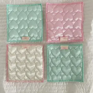Women's Cotton-padded Coasters InS-style Heart-shaped Dopamine-colored Square Heat Insulation Pads Pink Color Simple For Girls