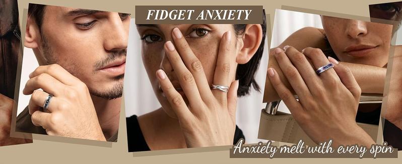 MILACOLATO 8Pcs Spinner Rings for Anxiety Relief Stainless Steel Rings for Women Men Anti Stress Band Rings Set Fidget Rings for Anxiety