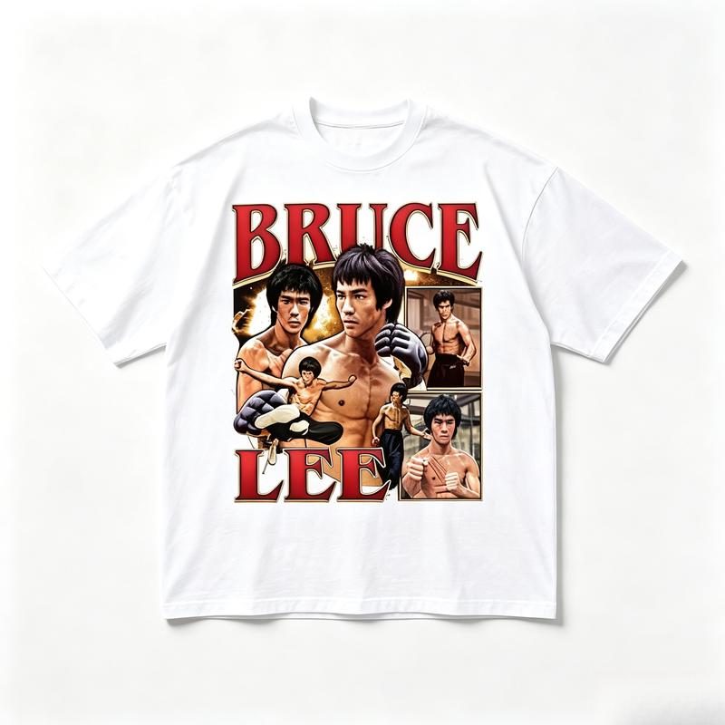 Bruce Lee Unisex 100% Cotton Graphic Print Short-Sleeve Sporty Top - Casual Wear, Sports & Outdoor Clothing, Ideal Fan Gift, 100 cotton clothing