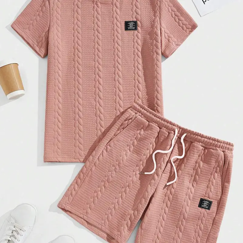 Men's Round Neck Tee & Pocket Shorts Set, Menswear Regular Fit Crew Neck Short Sleeve T-shirt & Shorts, Classic Casual Summer Clothes for Outdoor