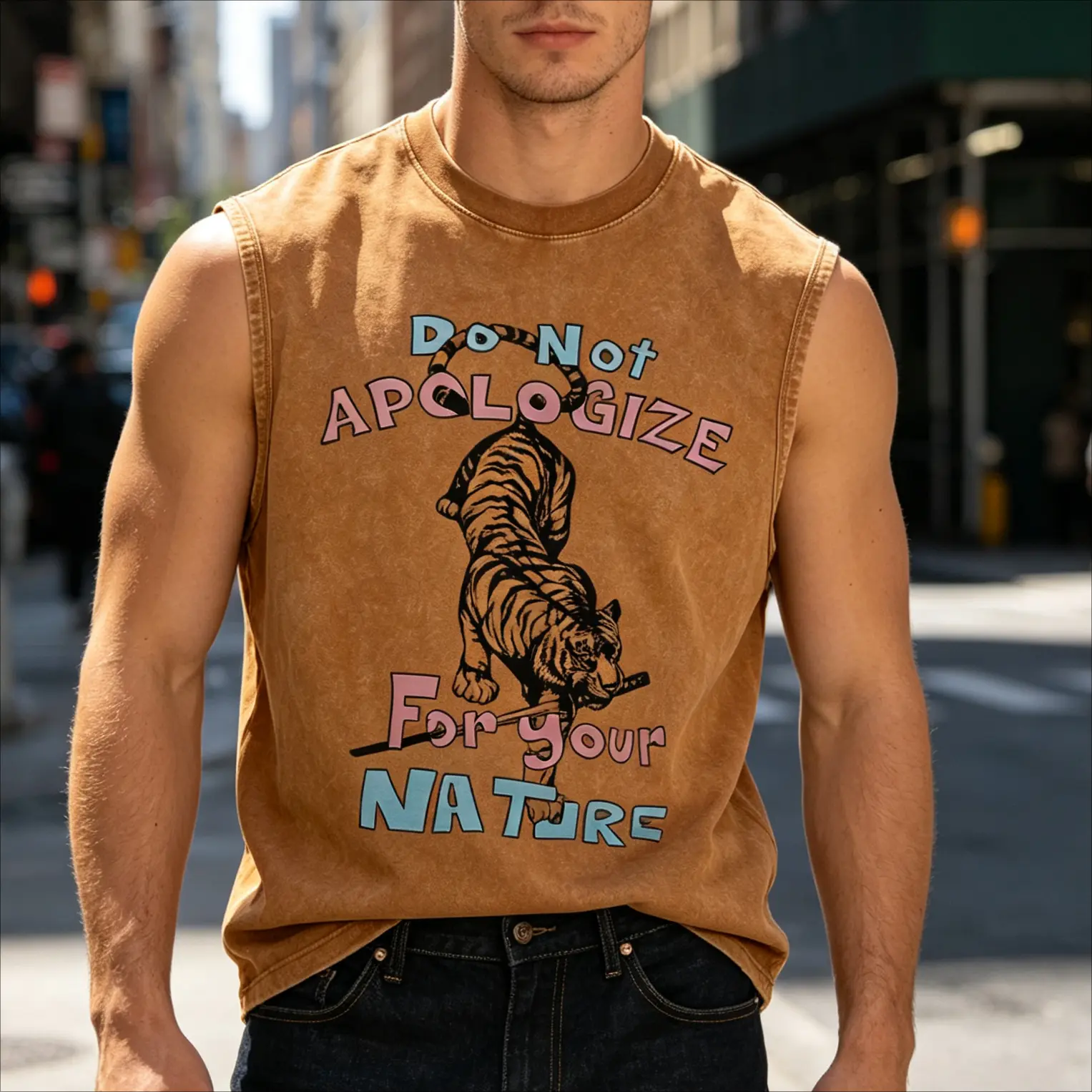 Trans Pride Tiger Katana Do Not Apologize For Your Nature Tee,Pride Apparel, Cotton Soft Breathable Skin Friendly Casual Vest, Viral Retro Wild Animal Y2K Streetwear for Men