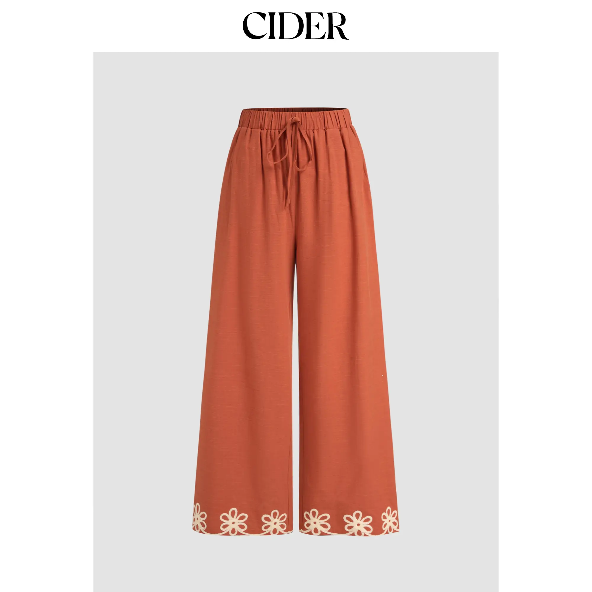 Cider [size 2-10] Cotton-blend Mid Rise Floral Elastic Waist Wide Leg Trousers