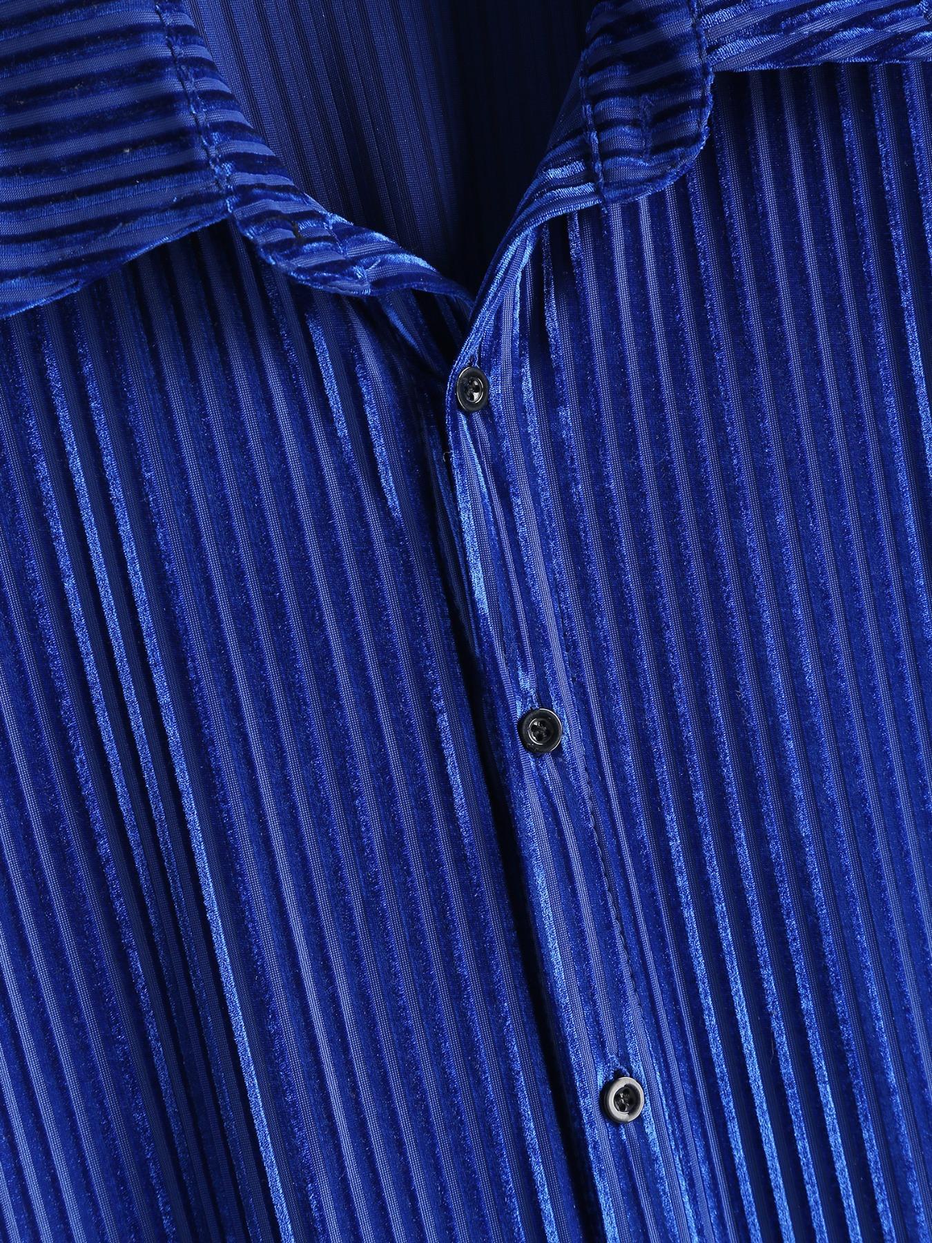 Men's Velvet Drawstring Gemstone Blue Short Sleeve Shirt, Plaid Fabric, Soft Comfortable Material, Casual Style, All Seasons