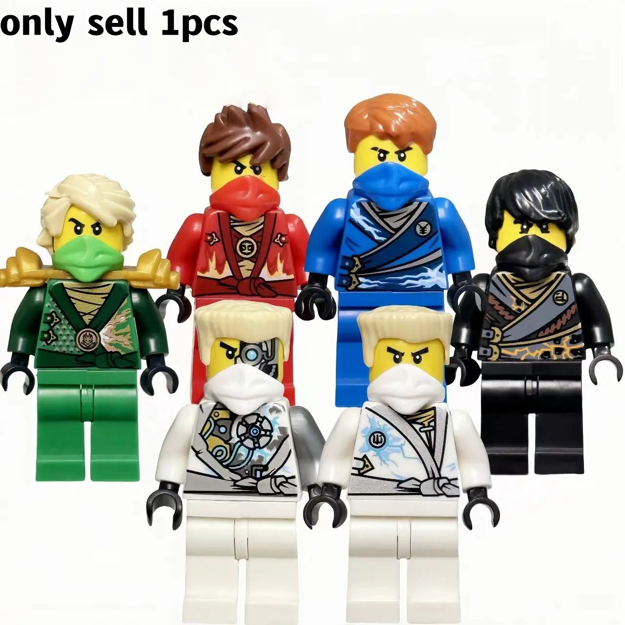 Energy Ninja-style Minifigure Set. Choose freely from 6 types of character building block figures. Unique shapes paired with accessories support DIY assembly and collection, compatible with various building block scene themes.