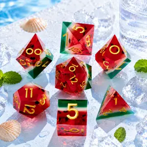 Watermelon Resin Sharp-Pointed Number Dice for D&D, Polyhedral Dice for Role-Playing RPG Pathfinder Board Games, Creative Small Gift, Holiday Accessory, Birthday Party Supplies, Birthday Gift, Halloween Gift, Christmas Gift