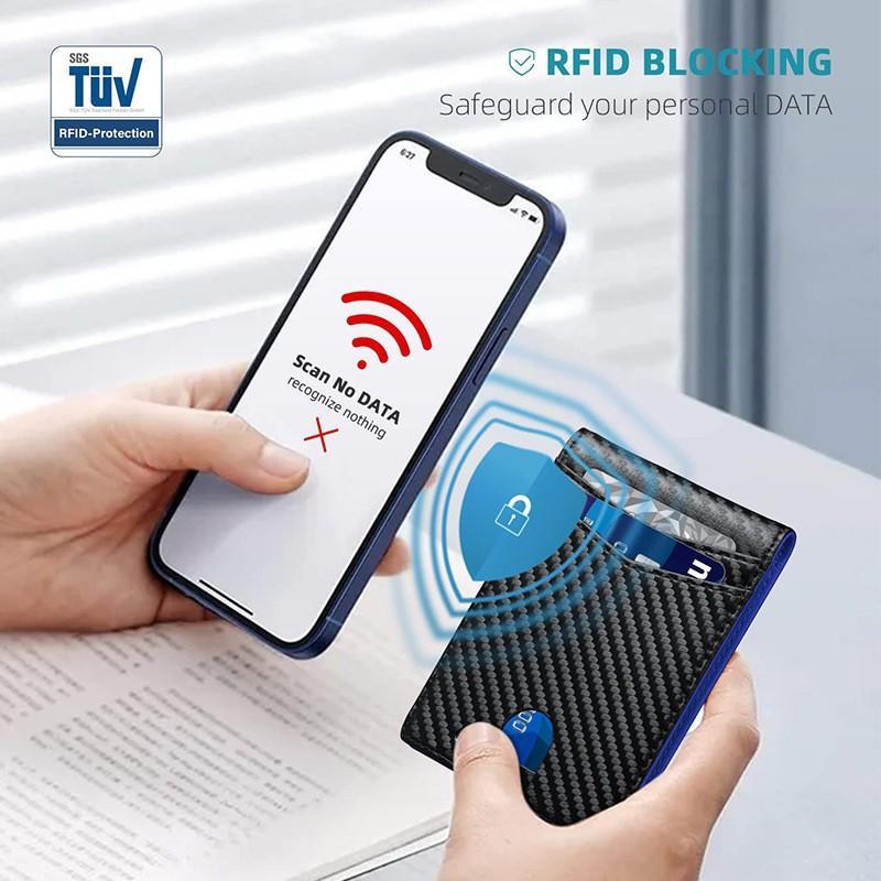 Men's ultra-thin wallet, ultra-fiber leather wallet, Men's wallet - RFID front pocket, double folding wallet, minimalist credit card case