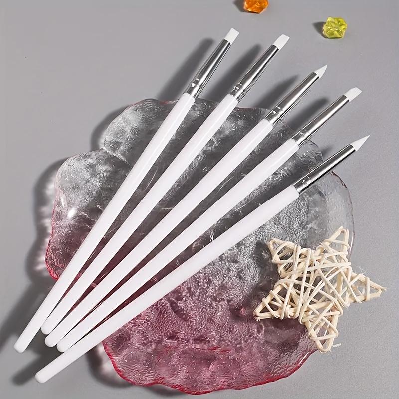 5-Piece Nail Art Brush Set with Silicone Tips, Manicure Brush, Professional Tools for Trimming, Engraving, Embossing & Dotting Acrylic Nails