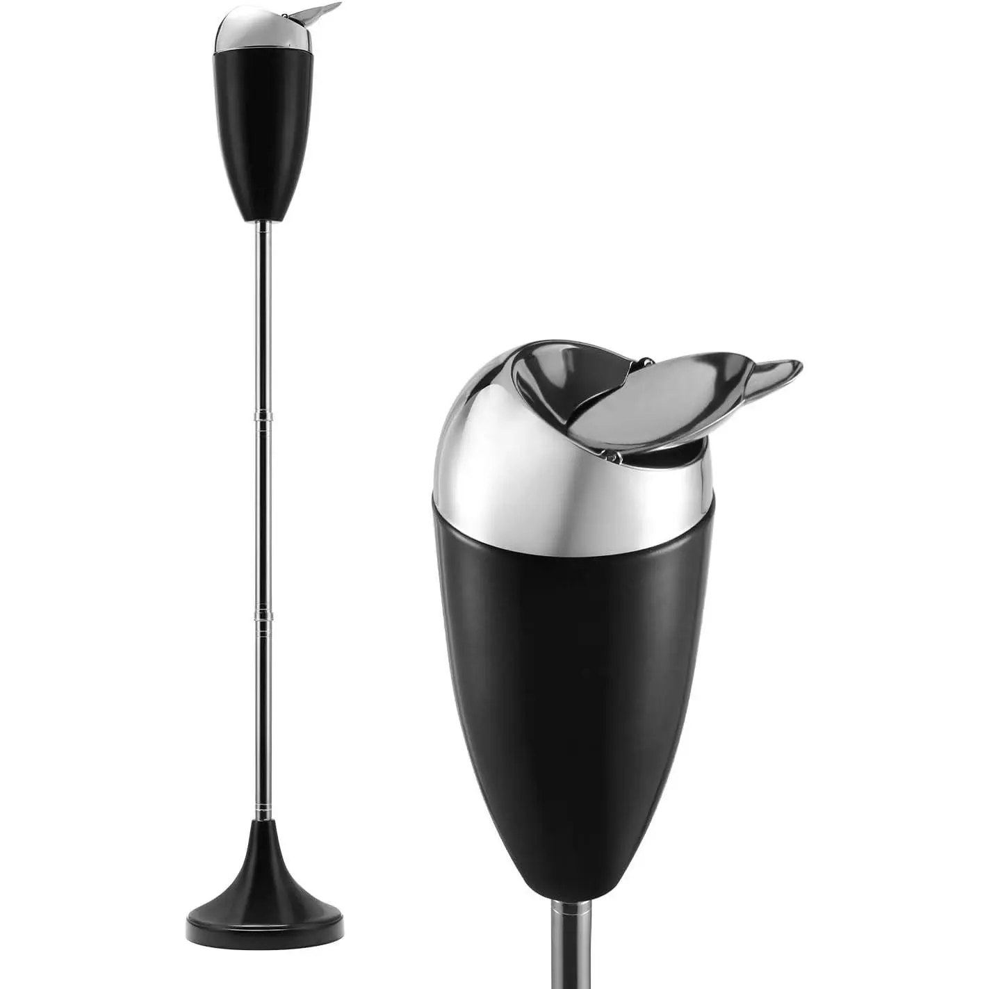 Adjustable Ashtray with Lid, Smokeless Windproof Tall Stand Holder, Black Outdoor Cigarette Ash Tray Receptacle with 20", 27.5", 35" Optional Heights for Home Patio
