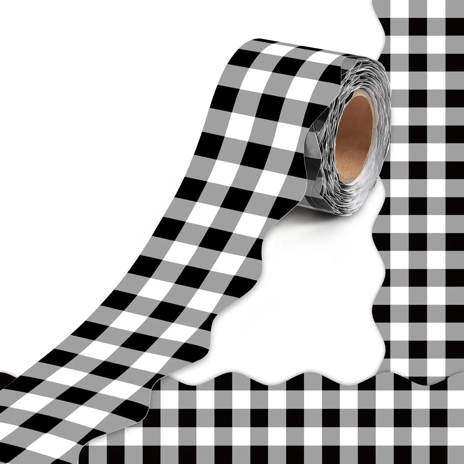 50 Feet Bulletin Board Borders Black White Checkered Classroom Decor Wavy Scalloped Rolled Border Trims for Back to School Classroom Chalkboard Whiteboard Door Wall Decorations