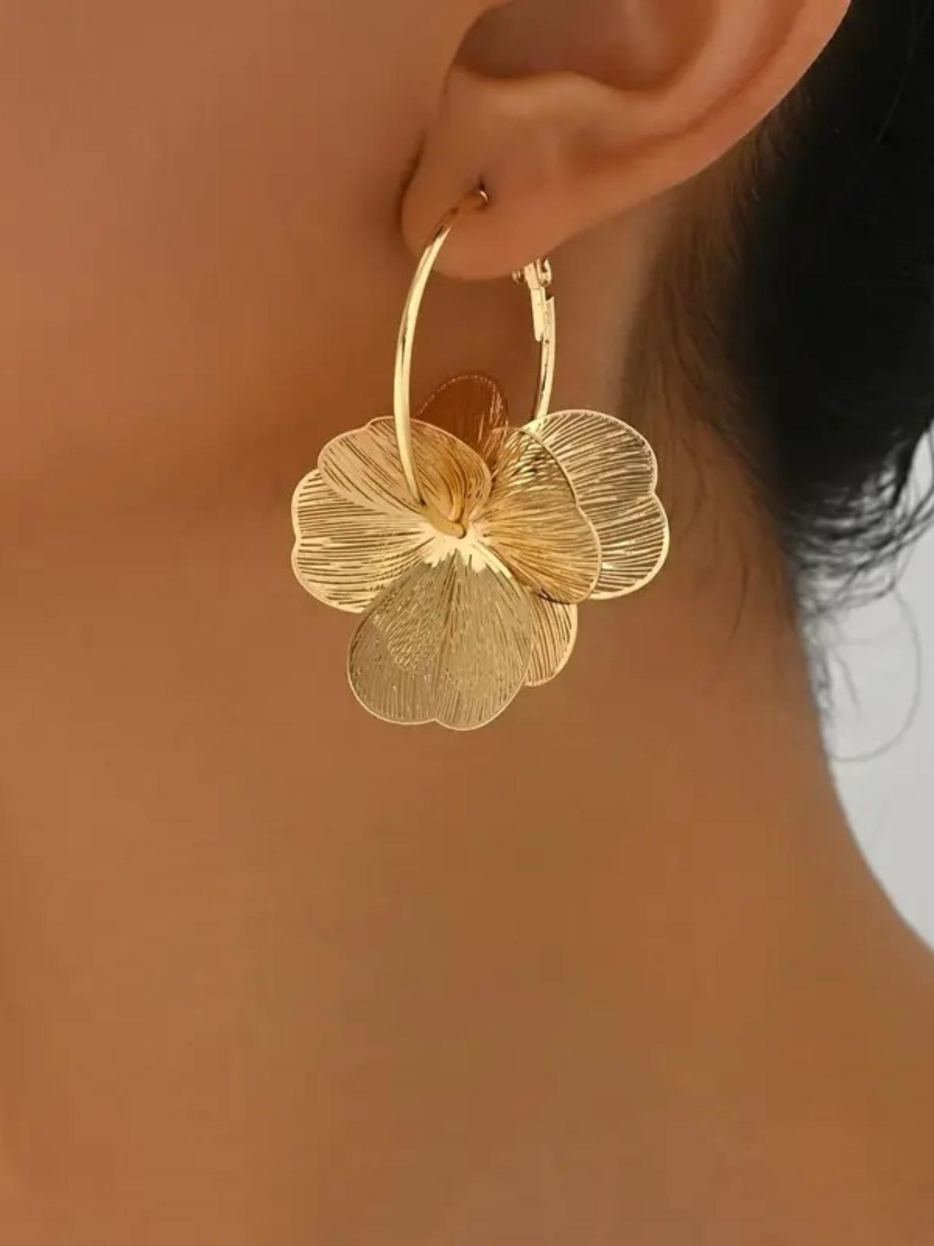 Double Layer Hollow Out Flower Design Dangle Earrings, Elegant Jewelry for Party, Daily Clothing Decor, Trendy All-match & Exquisite Jewelry for Birthday Gift, Bling Stylish Accessory