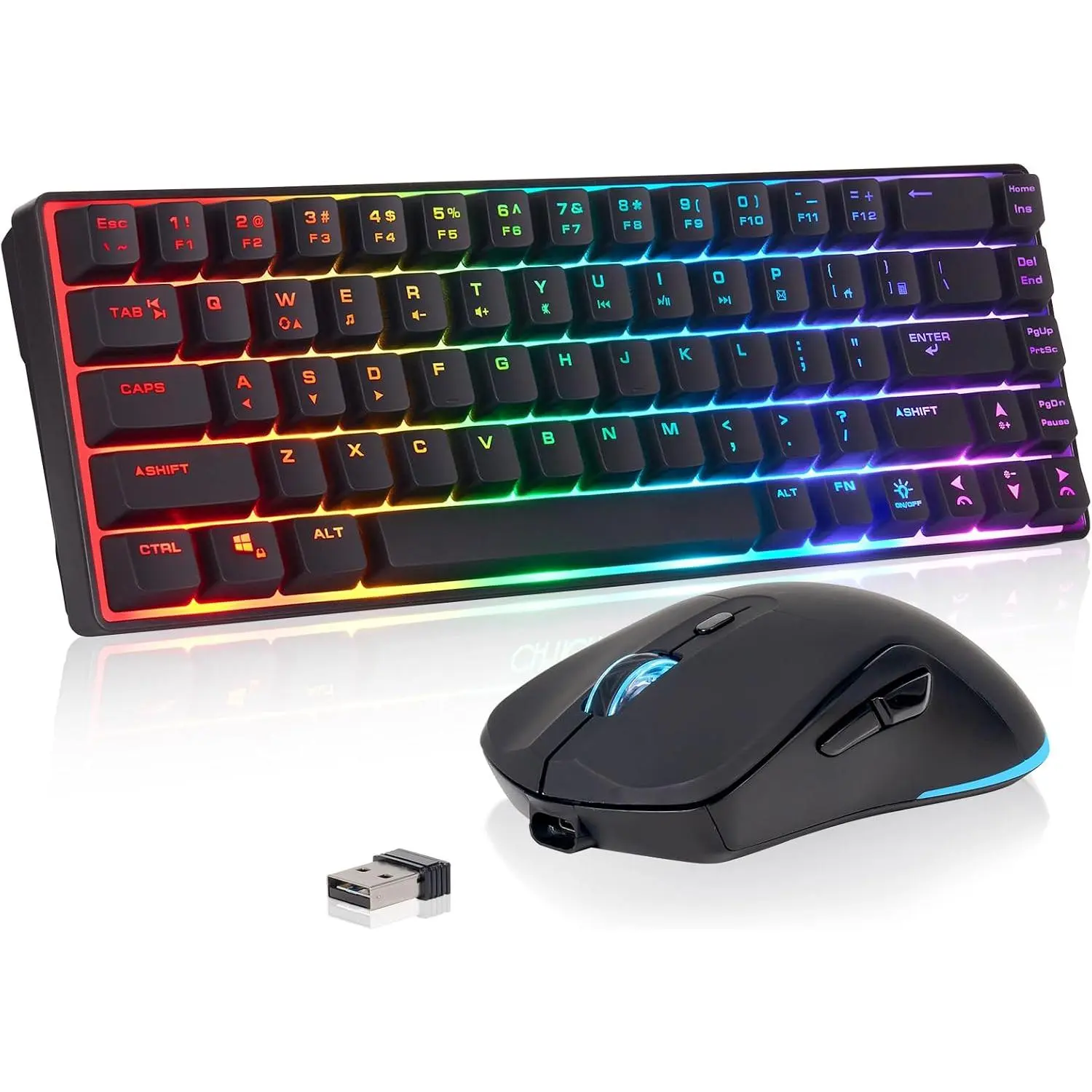 60% Wireless Gaming Keyboard and Mouse Combo, RGB Backlit Rechargeable LED Light Up Keyboards,Wireless Gaming Mouse and Keyboard for Xbox PS4 PS5 PC Laptop -Black