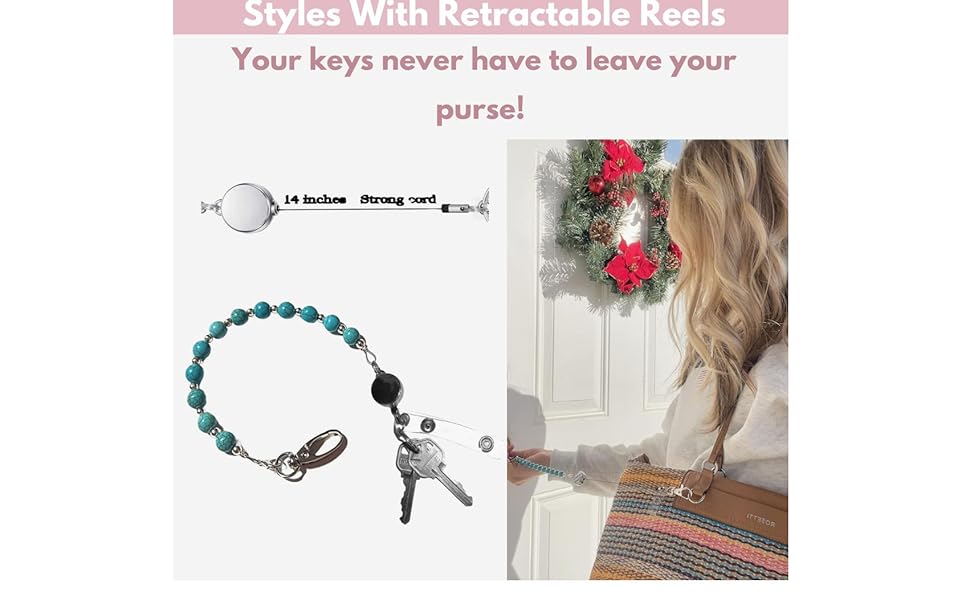 Key Keeper 12" Turquoise Women's Beaded Strap Chain Finder Organizer Wallet Purse Holder Anti-Lost Ring