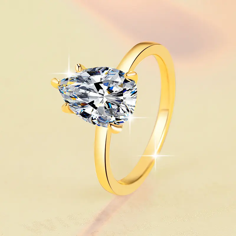 Loveden925 pure silver ring plated with 18K gold, fashionable and simple, water drop pear-shaped moissanite ring