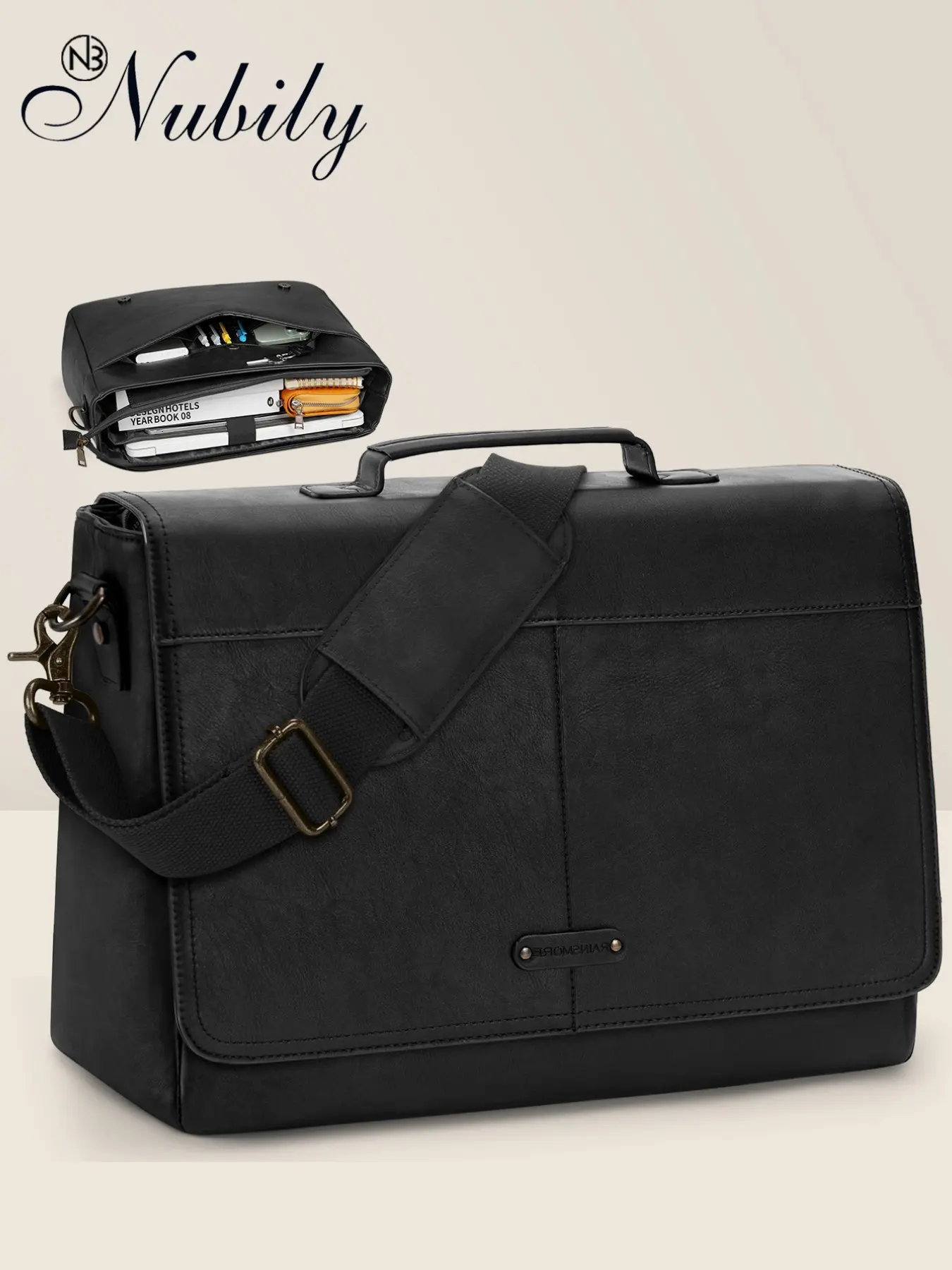 15.6 Inch Laptop Messenger Bag for Men, Vintage Flap PU Leather Briefcase, Waterproof Business Satchel, Computer Shoulder Bag for Work, School