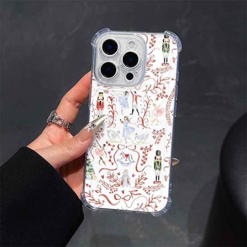 Nutcracker ballet pattern, four-corner drop-proof and non-slip TPU full-coverage phone case for the camera lens, compatible with iPhone 17, 16, 15, 14, 13, 12, 11, XS, X series and other models. Makes a great gift for friends or family.