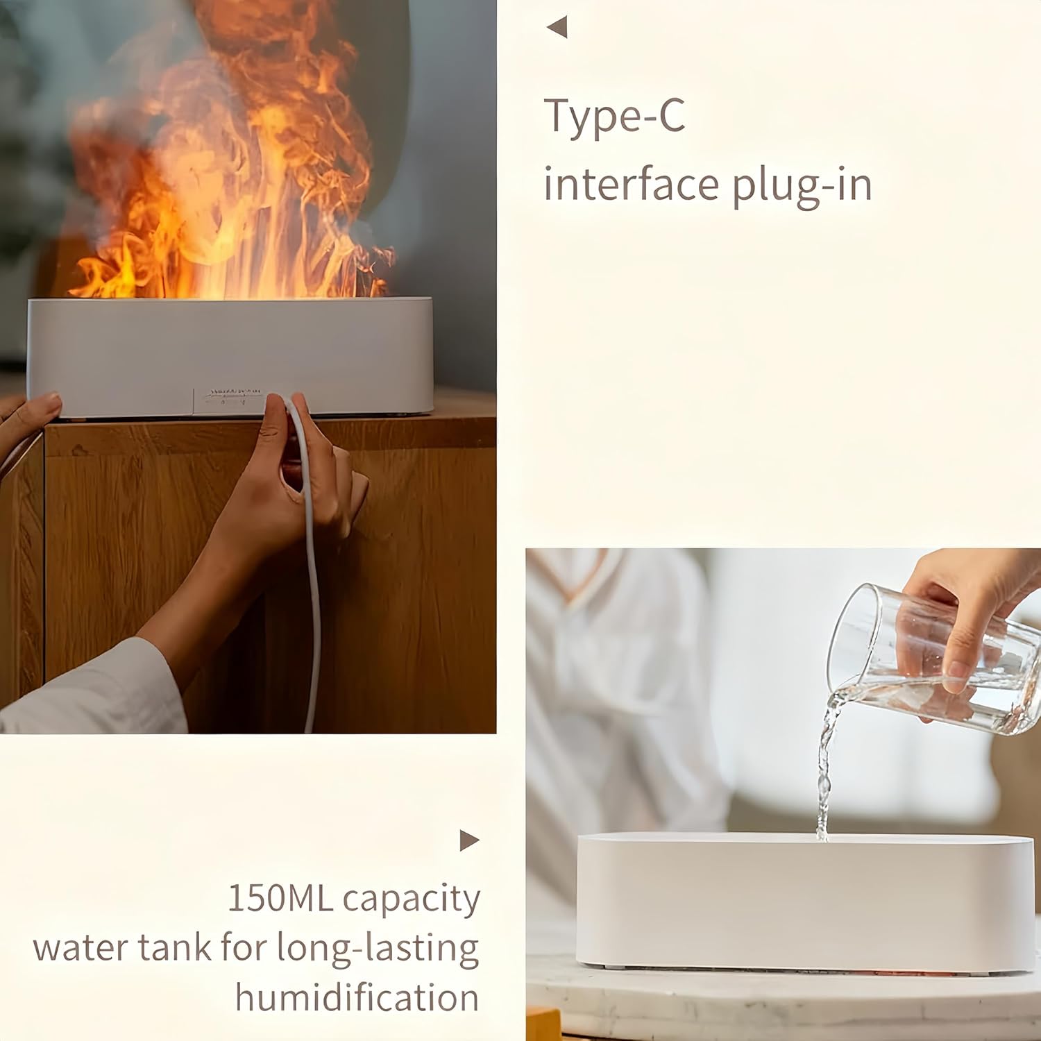 Essential Oil Diffuser, Fireplace Fire Flame Aromatherapy Diffuser, 150ml Ultrasonic Cool Mist Humidifier, Scent Aroma Diffuser with 7 Colors Light