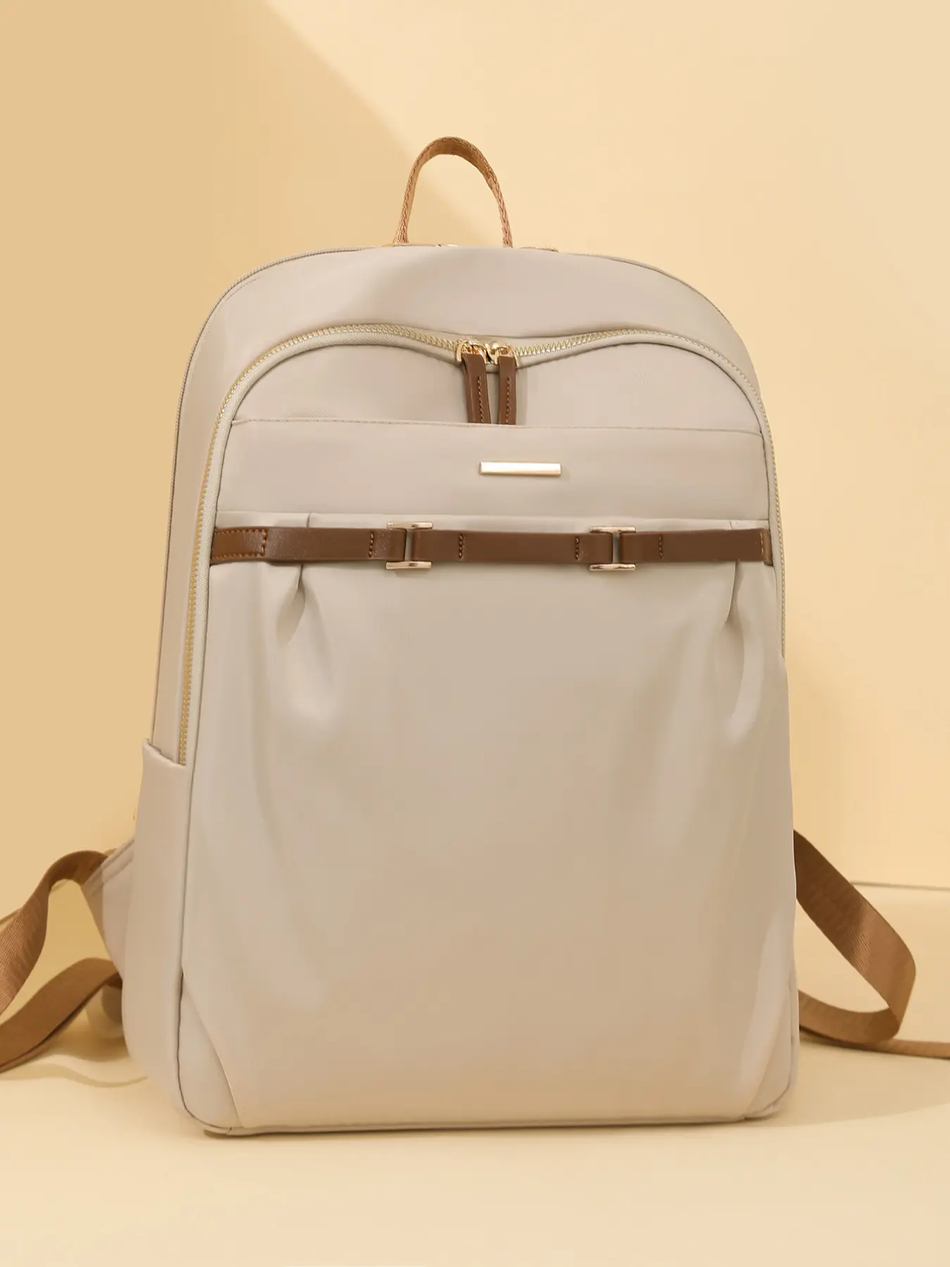 Women's Casual Nylon Backpack, Large Capacity Lightweight Travel Bag, 15.6 Inch Laptop Sleeve, Plain Design, All Seasons