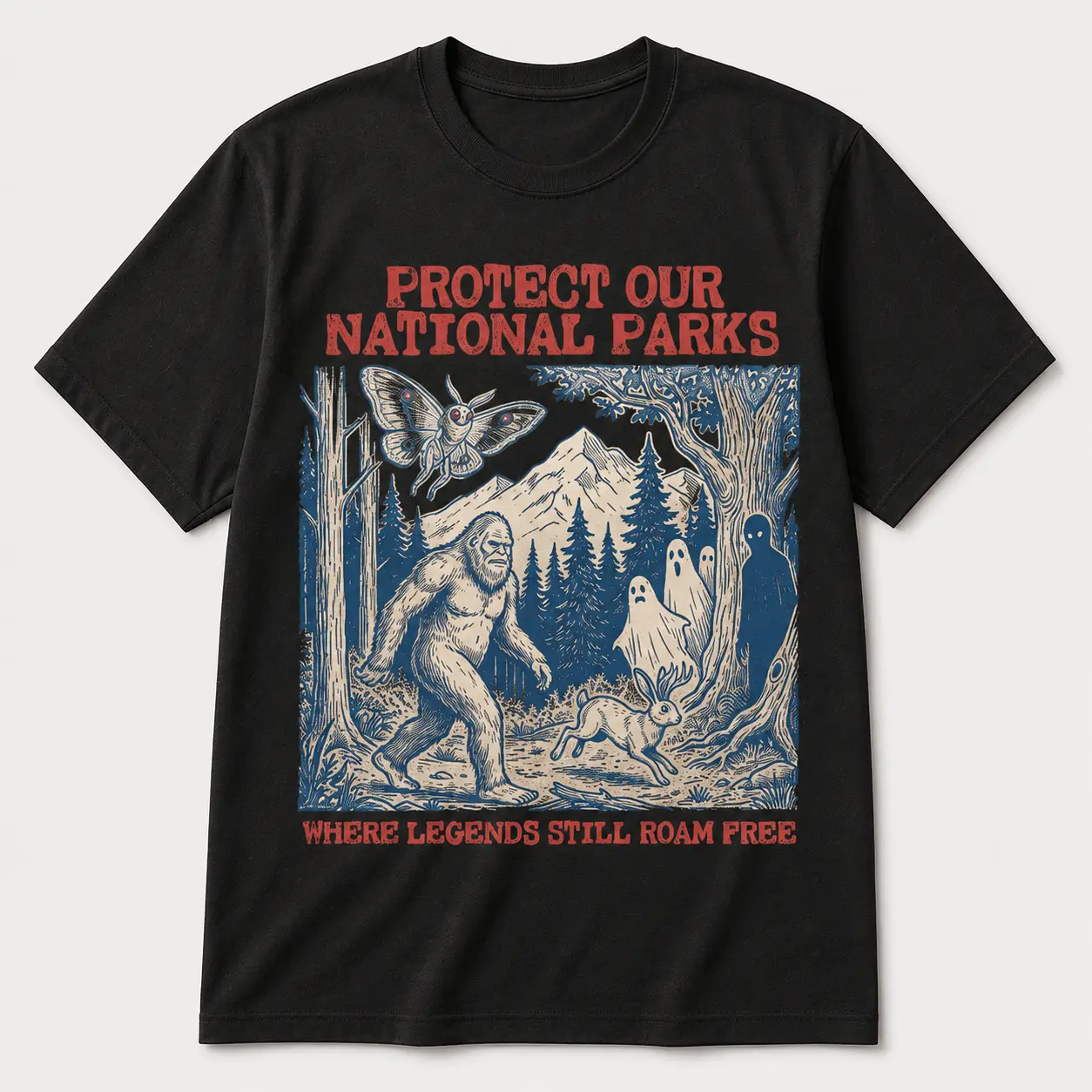 National Parks Cryptid TShirt, Vintage Camping Hiking T-shirt, Retro Whimsical Wanderlust Gift, Fantasy Creatures Top