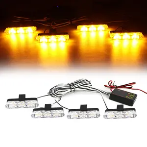 12V Car Grille Beacon Light Head, 4x3 LED Mini Flash Lamp Daytime Running Light Bar, Emergency Lights, Flashing Light Bar