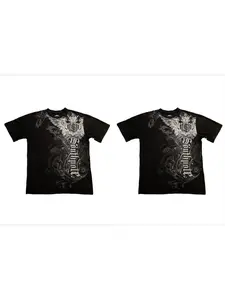 Classic Y2K Gothic style printed loose print T-shirt, high street shirt, Gothic round neck top, men's and women's new T-shirt