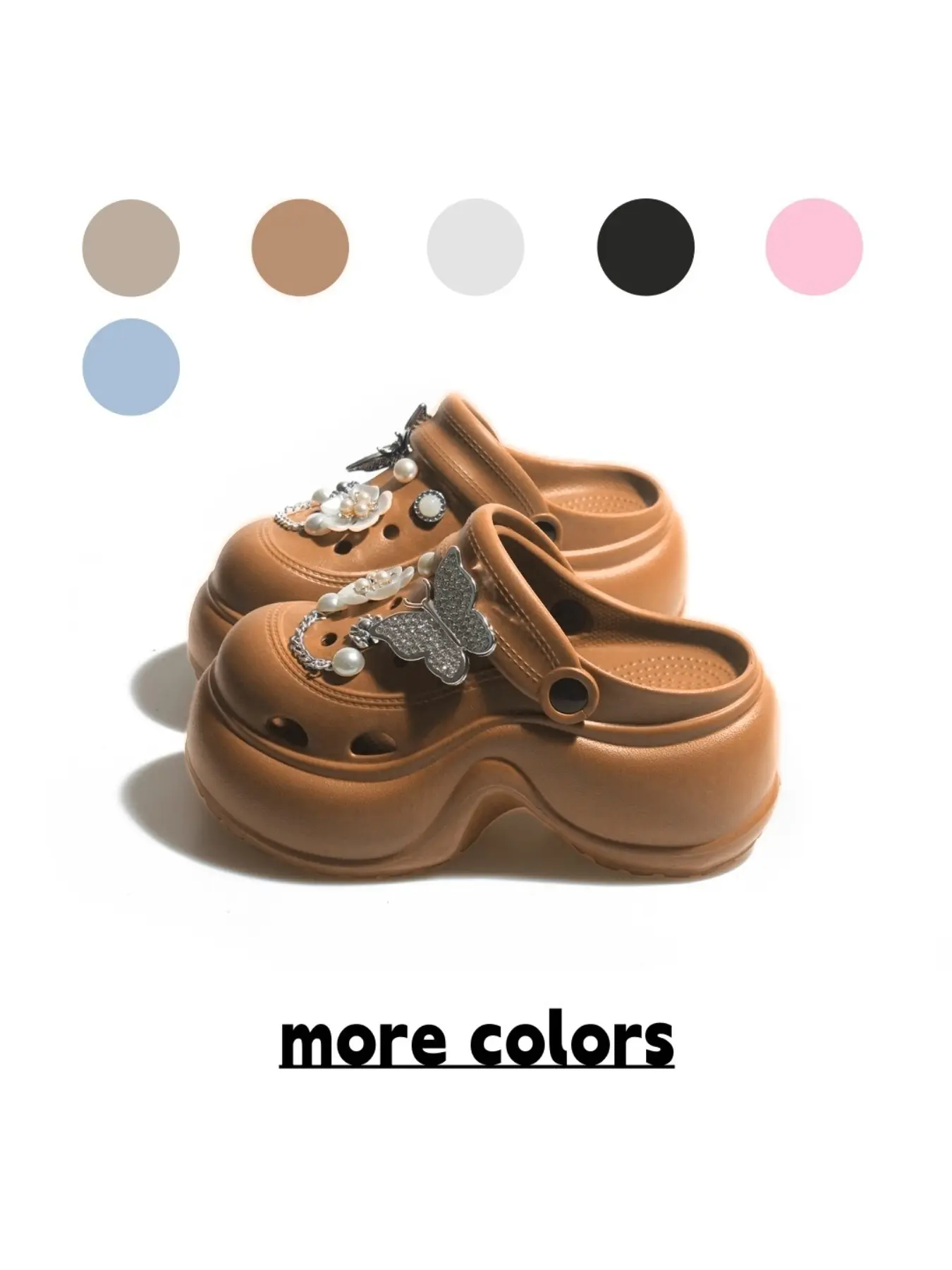 Women's DIY Holey Sandals, Pearl Flower Butterfly Decor, Anti-Slip Thick Sole, Sweet Style, All Seasons, Sporty, Eva Material