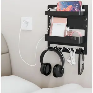 Yieach Bedside Shelf for Dorm Bed,Rv,Small Room and Nightstand,Wall Mounted Floating Shelves and Bedside Wall Organizer for Remote,Phone Holder,Charging Shelf,Cute Bedroom Decor for College Girl,Black