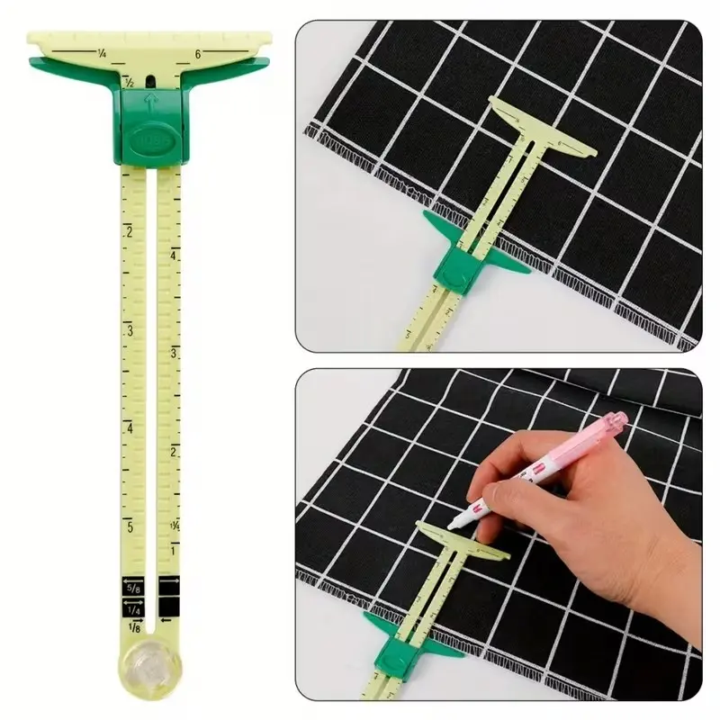 3-Piece DIY Fabric Cutting Ruler Set, Handmade Quilting Guide, Button Margin Parallel Sewing Scale, Aluminum Plastic Slide Caliper