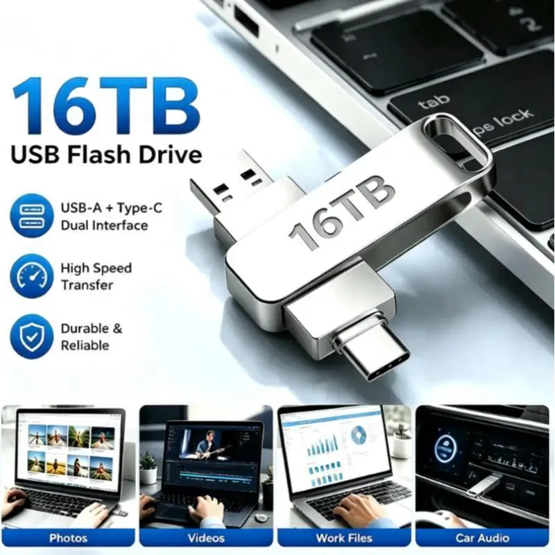 16TB Flash Drive USB 3.2 High Speed 2TB USB Transfer Type-C 2-In-1 16TB OTG Pendrive Waterproof Flash Disk For Computer Storage