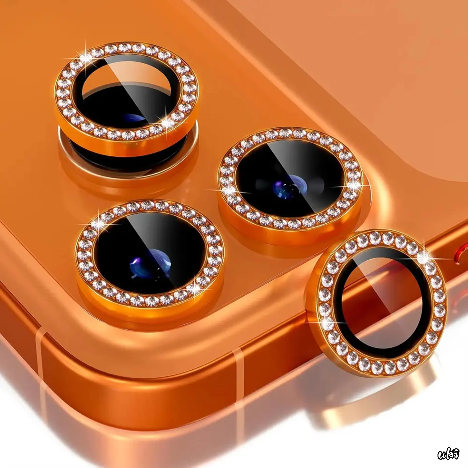 Bling Diamond 9H Tempered Glass Camera Lens Cover for iPhone 17 Pro Max-Pro-Air, Protective Orange Metal Ring, Oil-Stain Repellent Durable Bag Accessory, Maintains Original Camera Performance (Father’s Day Gift Idea), Accessories, 9H Hardness, Diamond-Ora