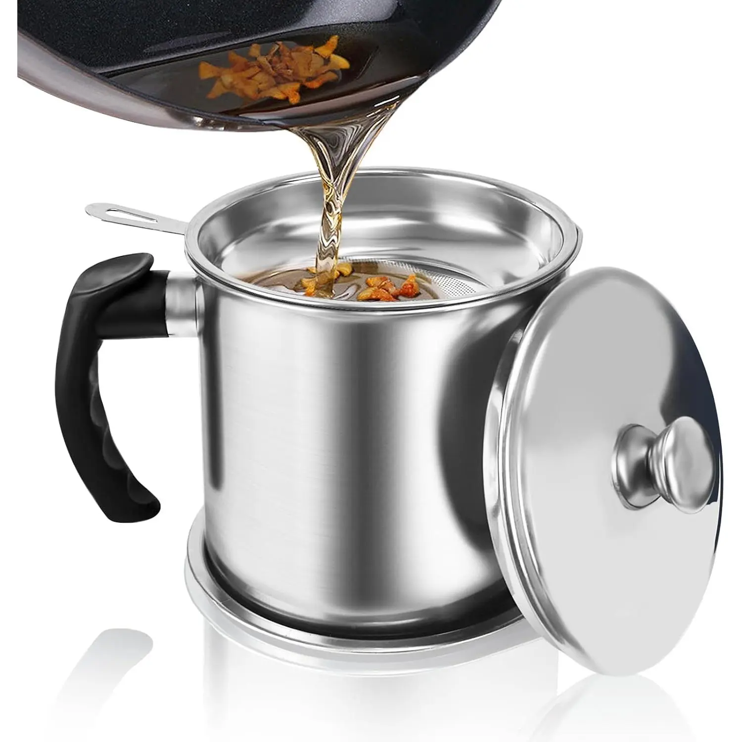 1.3L Stainless Steel Bacon  Container with Strainer | Comes with anti-slip tray for storing frying oil and cooking