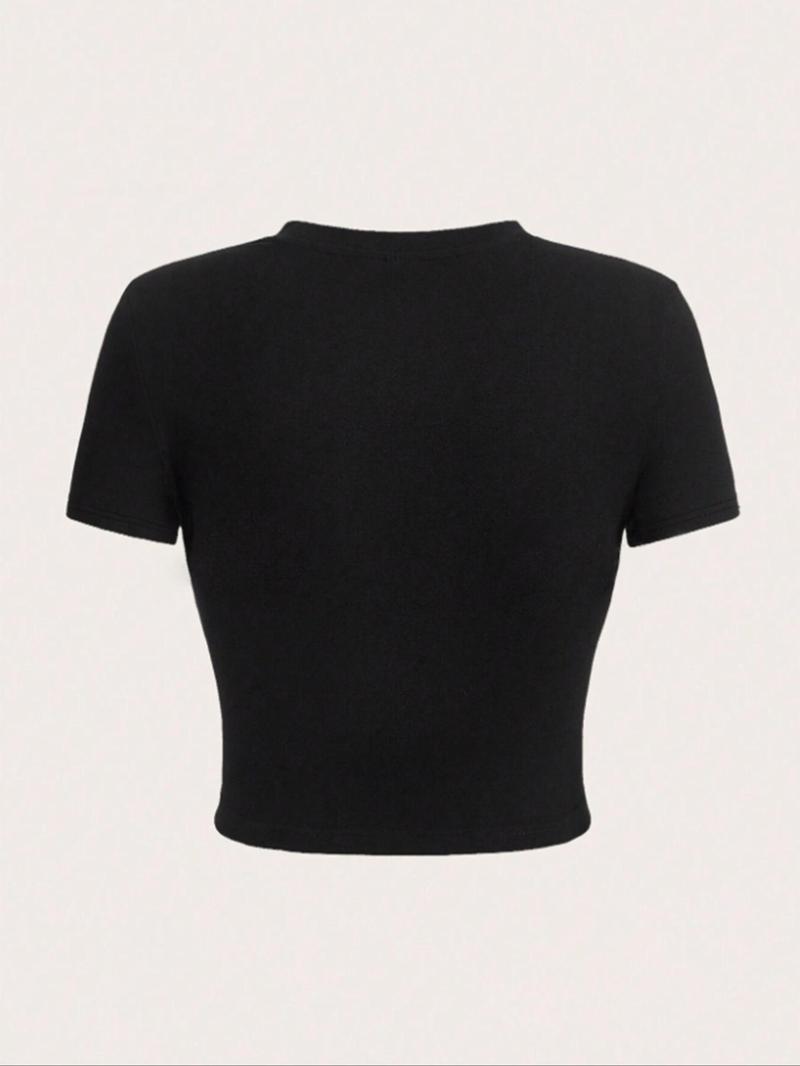 Women's Cat & Deftones Print Round Neck Tee, Y2K Style Tight-fitting Short Sleeve T-shirt for Daily Wear, Ladies Summer Outfit, Top