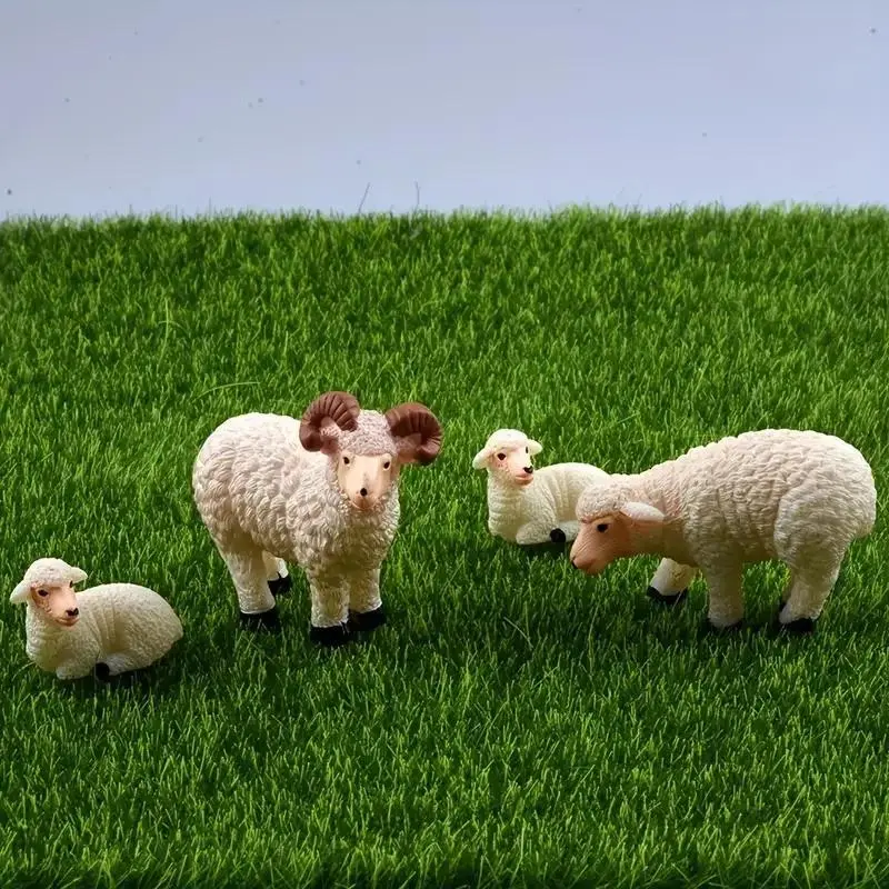 4pcs Miniature Resin Family Sheep Figurine Set - Classic Novelty Stress Relief Toy, Decorative Sculpture Ornaments for Home