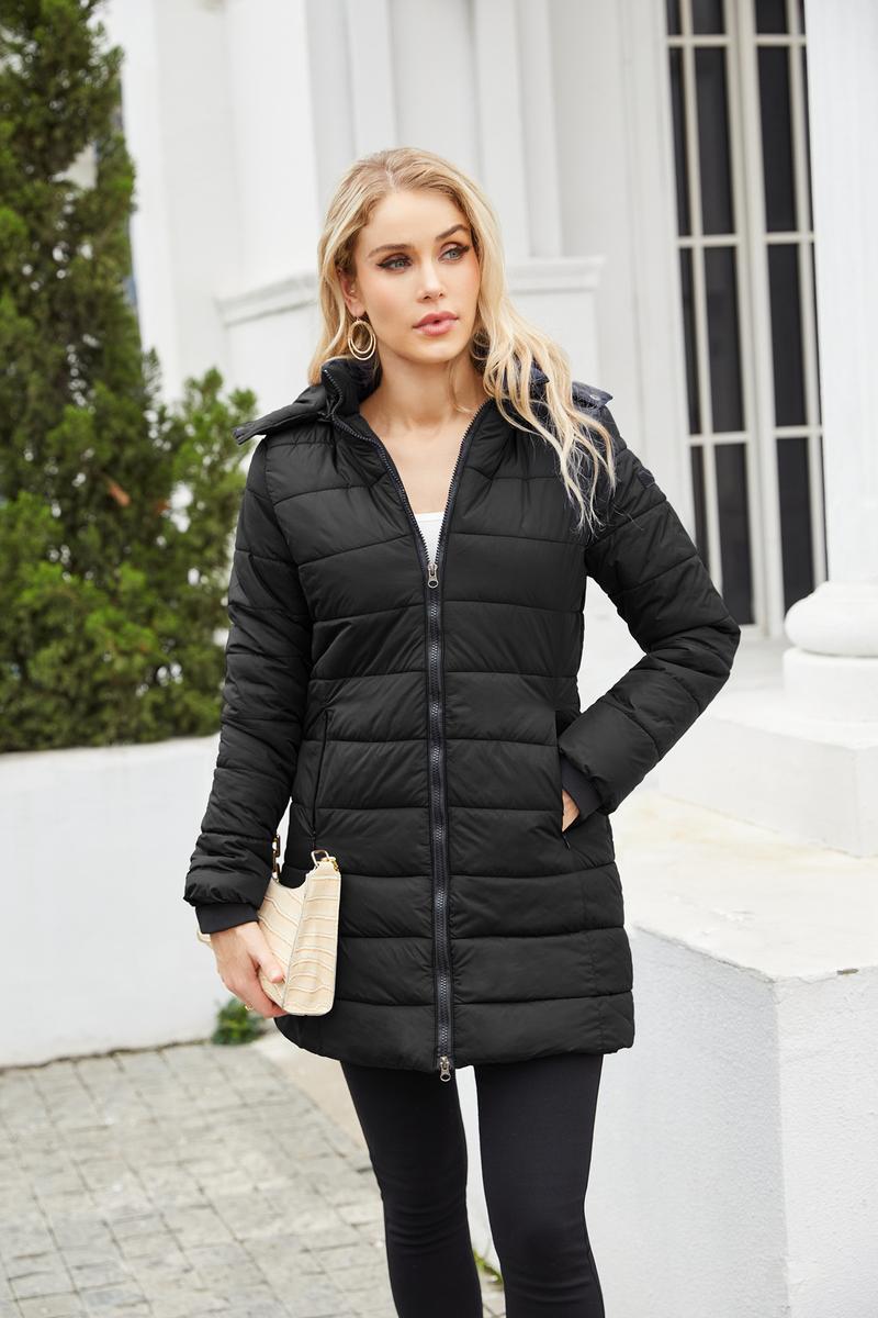 BIGWIG women's autumn and winter long warm parka, detachable hood, windproof and warm down jacket, autumn and winter warm cotton jacket, windproof and waterproof jacket, windproof and waterproof jacket, mid-length slim warm hooded cotton jacket