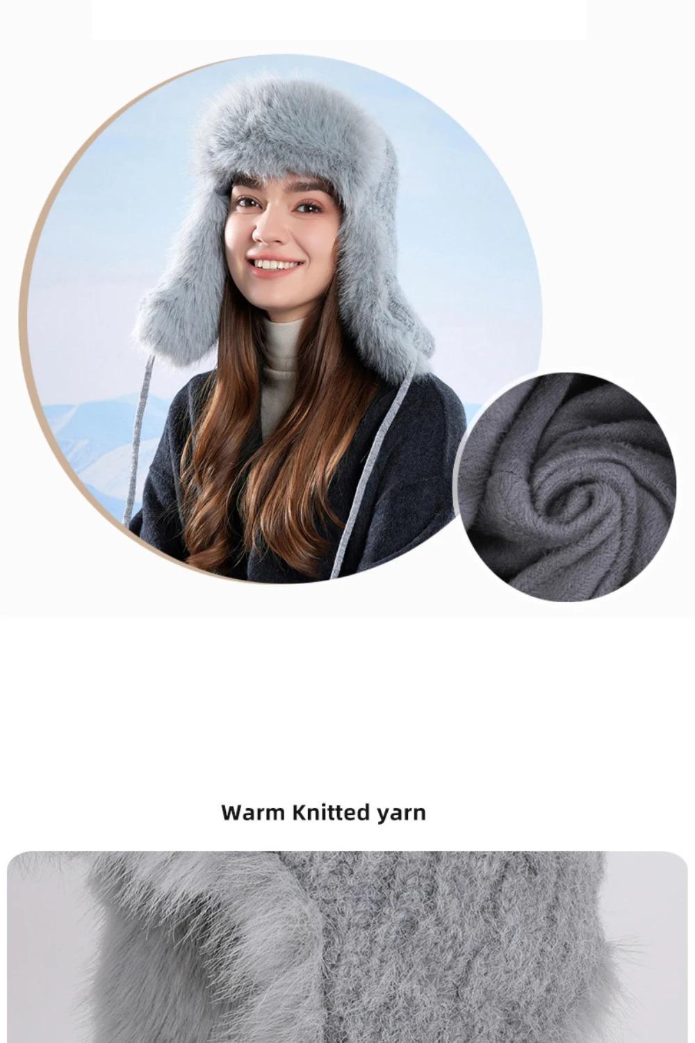 HT4895 Russian Hat New Thick Warm Fluffy Fur Hat Knitted Snow Ski Trapper Earflap Cap Women Winter Hat Ushanka Female Bomber Hat