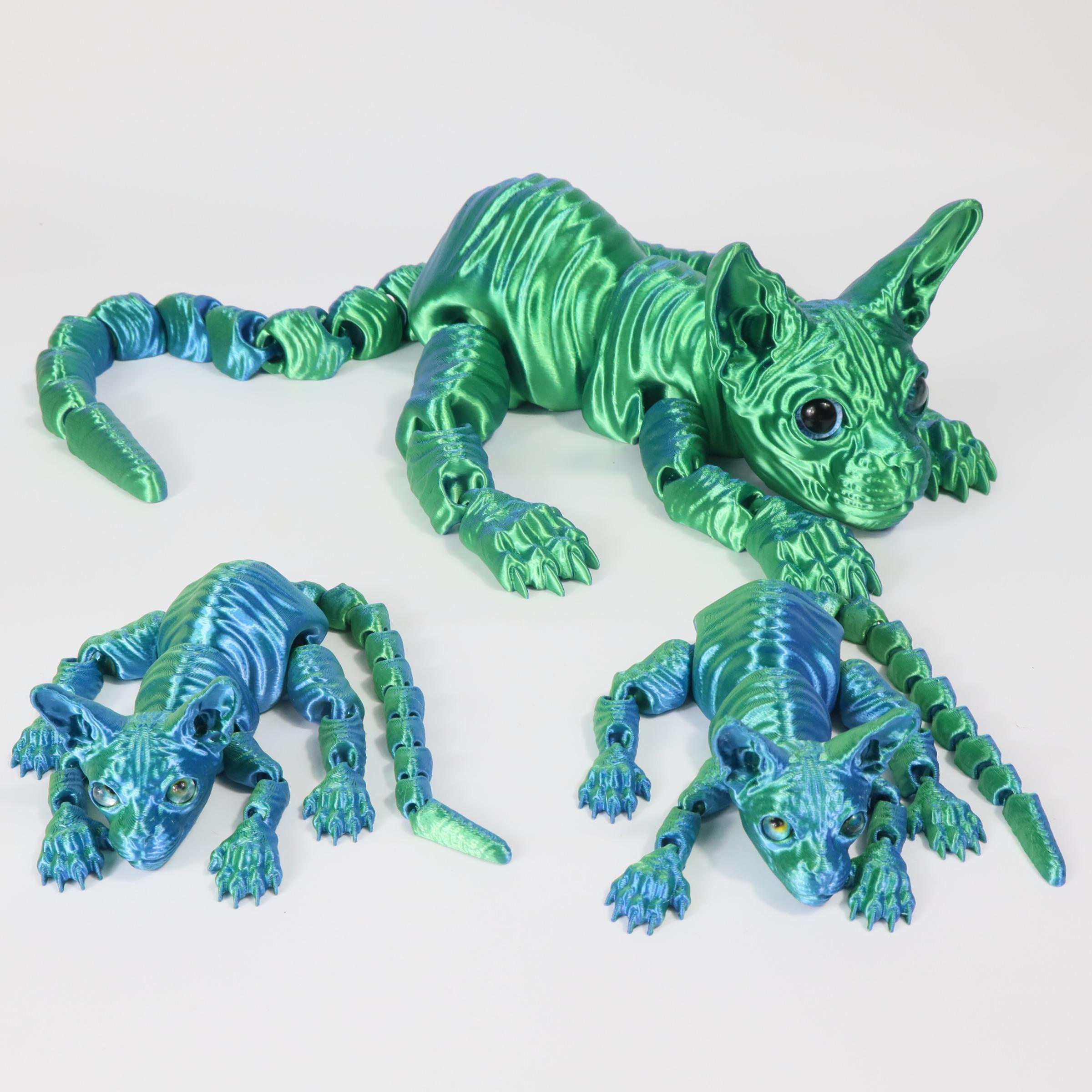 3pcs 3D Printed Cute Large Hairless Cat Decorative Figurine, Realistic Eyes, Colorful Kitten Gift Set, Perfect Holiday Party Decoration, Home Decor Ornaments