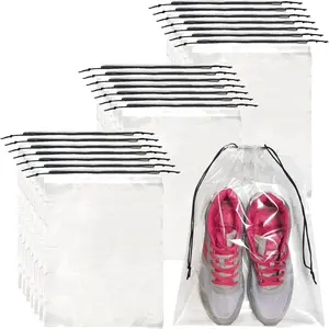 50 Pcs Shoe Bags for Travel, Large Transparent Travel Shoe Bags for Packing, Clear Plastic Drawstring Bags Shoe Dust Bags, Portable Shoes Organizers Pouch with Rope for Men and Women(Gift)