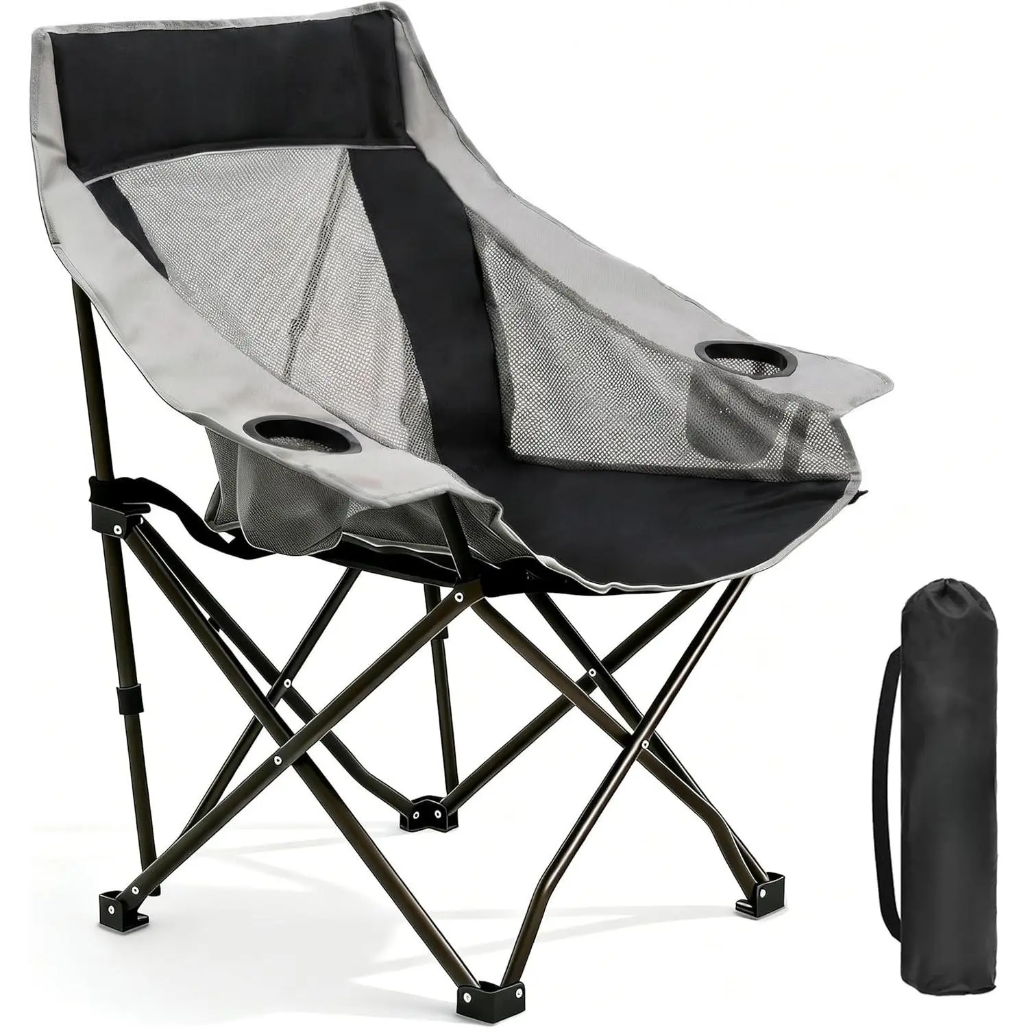 Lightweight, extra-large adult camping chair, heavy-duty portable folding chair, comes with a carrying bag, side pockets, and cup holder, suitable for tailgate parties, hiking, picnics, and backyard activities, Adjustable Folding Chair Stools, Foldable Er